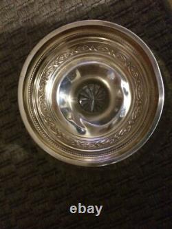 Rare Ancienne Coupe Centre De Table Cristal Épais Pied En Argent Massif Minerve