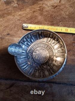 Rare Cendrier ancien pièce de collection historique argent massif espagne 1808 C
