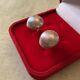 Rare Enorme Perle Rose Gris Mabé, Argent Massif, Anciennes Boucles D'oreilles