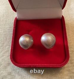 Rare Enorme Perle Rose Gris Mabé, Argent Massif, Anciennes Boucles D'oreilles