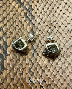 Rare Véritable Météorite Tombée Du Ciel, Argent, Anciennes Boucles D'oreilles