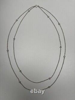 Rare ancien Sautoir Double 1900 en Argent Massif Maille et Fleurs de Lys