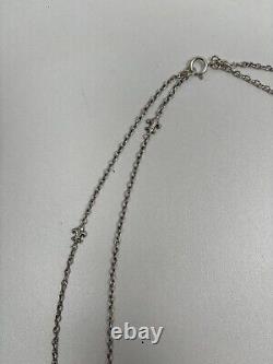 Rare ancien Sautoir Double 1900 en Argent Massif Maille et Fleurs de Lys