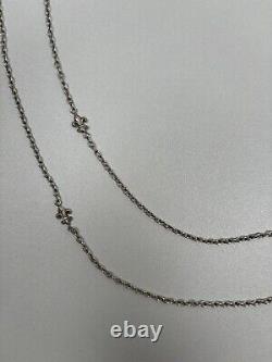 Rare ancien Sautoir Double 1900 en Argent Massif Maille et Fleurs de Lys
