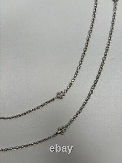 Rare ancien Sautoir Double 1900 en Argent Massif Maille et Fleurs de Lys