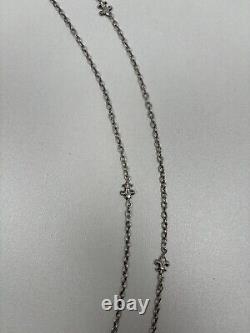 Rare ancien Sautoir Double 1900 en Argent Massif Maille et Fleurs de Lys