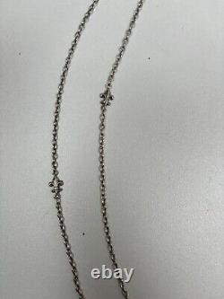 Rare ancien Sautoir Double 1900 en Argent Massif Maille et Fleurs de Lys
