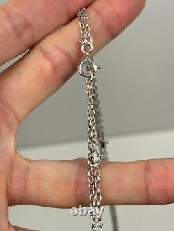 Rare ancien Sautoir Double 1900 en Argent Massif Maille et Fleurs de Lys