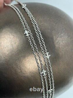 Rare ancien Sautoir Double 1900 en Argent Massif Maille et Fleurs de Lys