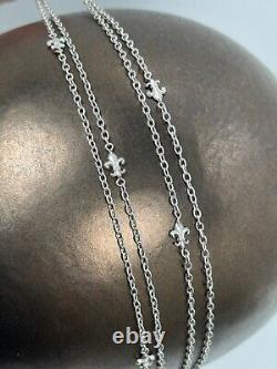 Rare ancien Sautoir Double 1900 en Argent Massif Maille et Fleurs de Lys