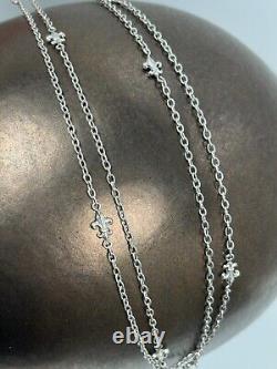 Rare ancien Sautoir Double 1900 en Argent Massif Maille et Fleurs de Lys