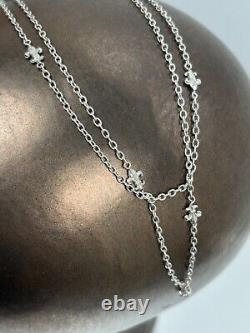 Rare ancien Sautoir Double 1900 en Argent Massif Maille et Fleurs de Lys