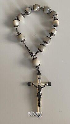 Rare ancien gros dizainier argent massif et nacre rosary antique silver chapelet
