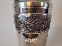 Rare ancien shaker en argent massif décor dragons origine Chine Vietnam
