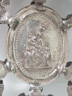 Rare imposant pendentif médaille de baptême ancienne argent massif 90x90mm