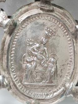 Rare imposant pendentif médaille de baptême ancienne argent massif 90x90mm