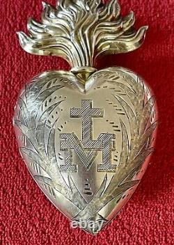Reliquaire ex voto sacré coeur de Marie ancien argent solid silver antique heart