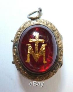 Reliquaire pendentif ancien ARGENT 19e siècle reliquary Vierge Sainte Croix