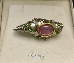 Rubis En Cabochon PÉRIDOT EN OR, ARGENT, ANCIENNE BROCH, CRÉATEUR