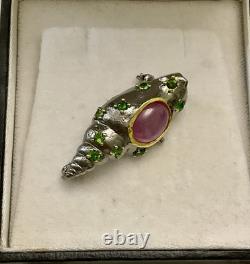 Rubis En Cabochon PÉRIDOT EN OR, ARGENT, ANCIENNE BROCH, CRÉATEUR