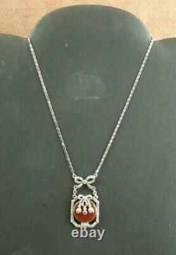 SUPERBE COLLIER ANCIEN en ARGENT MASSIF ART DECO SERTI DE PIERRES