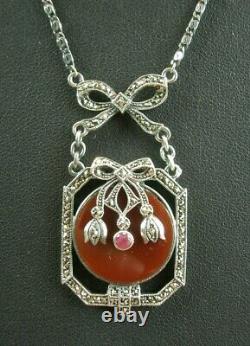 SUPERBE COLLIER ANCIEN en ARGENT MASSIF ART DECO SERTI DE PIERRES