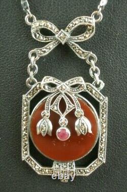 SUPERBE COLLIER ANCIEN en ARGENT MASSIF ART DECO SERTI DE PIERRES