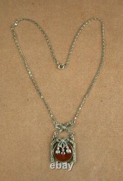SUPERBE COLLIER ANCIEN en ARGENT MASSIF ART DECO SERTI DE PIERRES