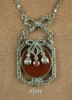 SUPERBE COLLIER ANCIEN en ARGENT MASSIF ART DECO SERTI DE PIERRES