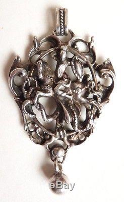Saint Georges et le Dragon pendentif en argent massif bijou ancien silver cross