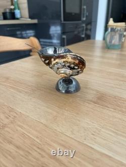 Salière ancienne coquillage naturel et argent massif Sterling 925 avec cuillère