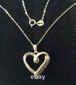 Splendide Ancien Collier Coeur Veritable Diamants Noirs/blanc Et Argent Massif