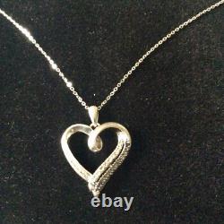 Splendide Ancien Collier Coeur Veritable Diamants Noirs/blanc Et Argent Massif