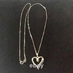 Splendide Ancien Collier Coeur Veritable Diamants Noirs/blanc Et Argent Massif
