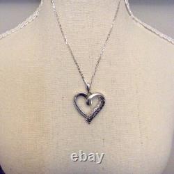Splendide Ancien Collier Coeur Veritable Diamants Noirs/blanc Et Argent Massif
