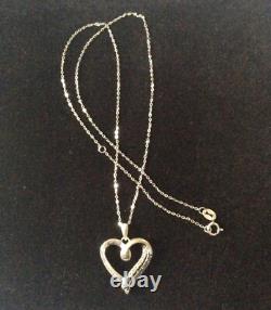 Splendide Ancien Collier Coeur Veritable Diamants Noirs/blanc Et Argent Massif