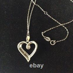 Splendide Ancien Collier Coeur Veritable Diamants Noirs/blanc Et Argent Massif