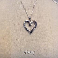 Splendide Ancien Collier Coeur Veritable Diamants Noirs/blanc Et Argent Massif