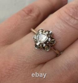 Sublime Ancienne Bague Gros Diamant En Rose, Or, Argent, À Voir