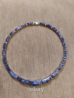 Superbe Collier Articulé en Argent Massif et Lapis Lazuli, Art Déco, Ancien