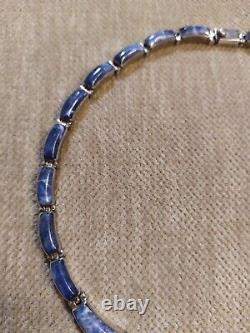 Superbe Collier Articulé en Argent Massif et Lapis Lazuli, Art Déco, Ancien