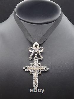 Superbe ancienne croix d'Yvetot argent massif or et strass Normandie XIXe
