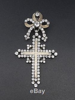 Superbe ancienne croix d'Yvetot argent massif or et strass Normandie XIXe