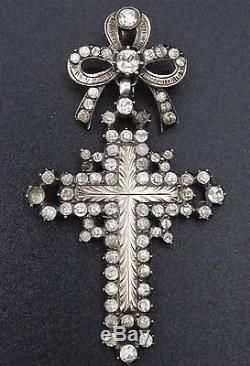 Superbe ancienne croix d'Yvetot argent massif or pierre du Rhin Normandie XIXe