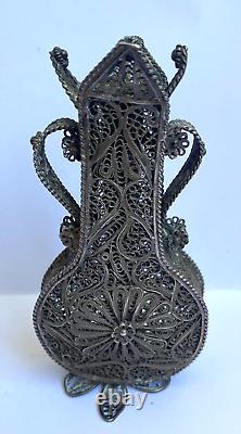 Superbe flacon en argent massif silver filigrane ancien parfum vase