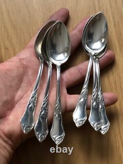 Superbe rare 6 anciennes petites CUILLERES ART NOUVEAU ARGENT MASSIF Kaltenbach