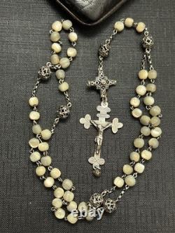 Tres ancien chapelet argent massif perles nacre
