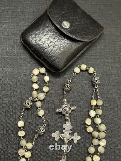 Tres ancien chapelet argent massif perles nacre