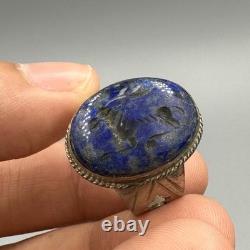Très ancienne bague romaine ancienne en argent massif lapis-lazuli avec