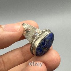 Très ancienne bague romaine ancienne en argent massif lapis-lazuli avec
